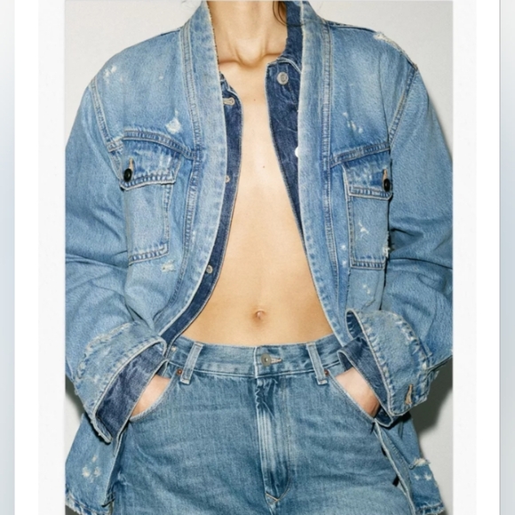 Zara Ripped TRF Denim Overshirt - Picture 3 of 7